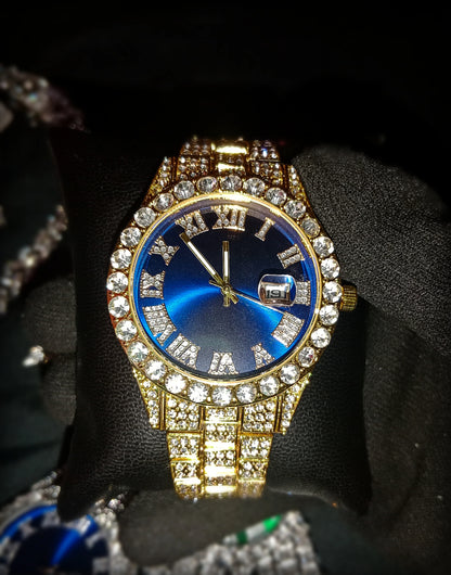 RELOJ AZUL DORADO