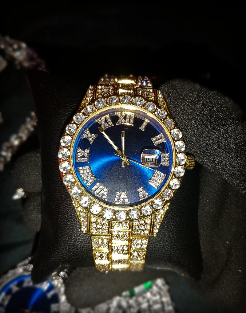 RELOJ AZUL DORADO
