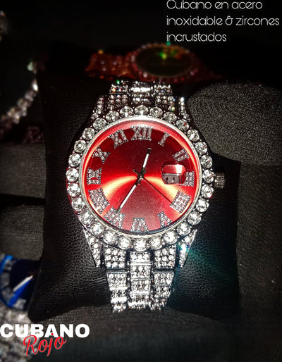RELOJ ROJO PLATEADO